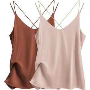 WOMEN'S 2-Pack Silk Satin Camisole Caramel+champagne